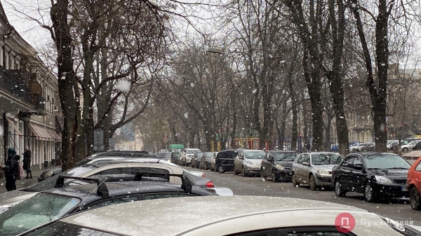 Второй пробник зимы: в центре Одессы опять сыпал снег, но недолго. Фото и видео